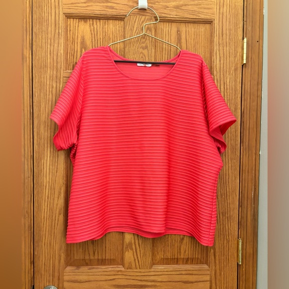 Calvin Klein Size 3x almost sheer 2d stripe shirt in Coral - Picture 1 of 4